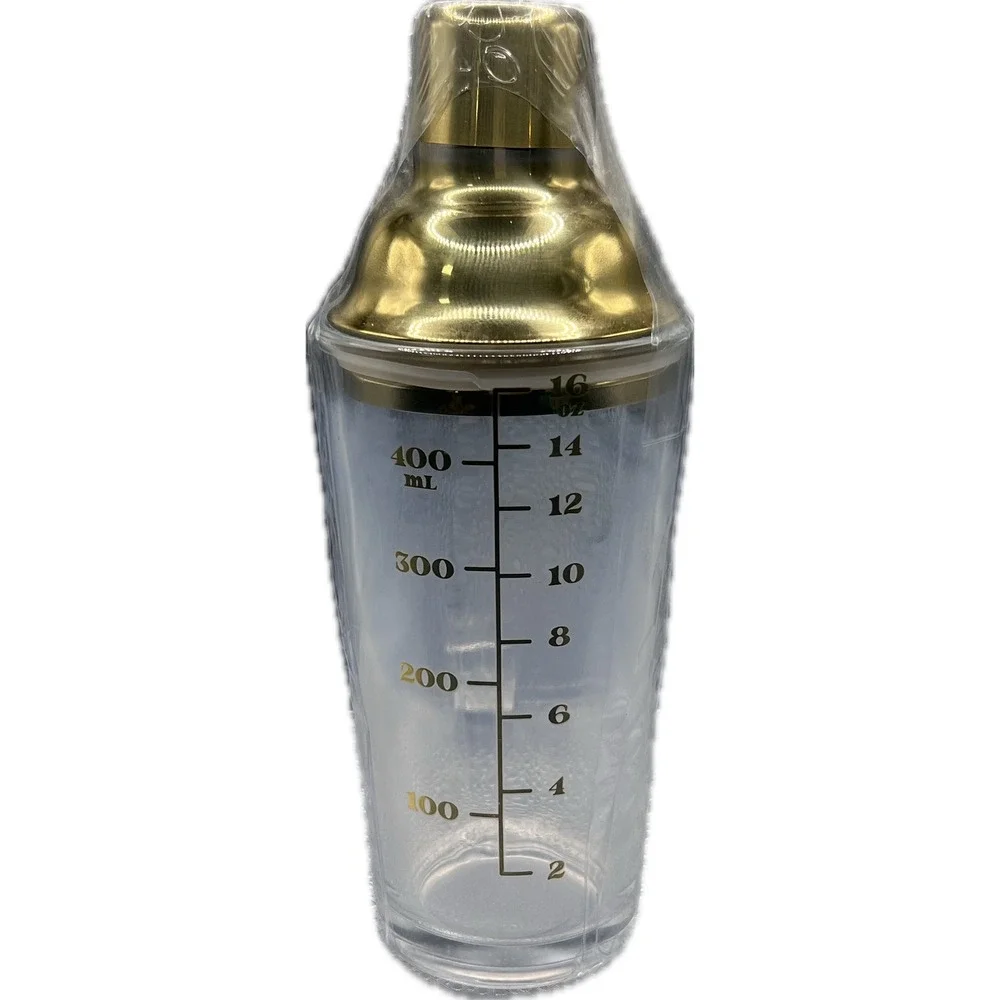Bright Star Products Glass Cocktail Shaker Gold Lid 16oz 400mL Barware New